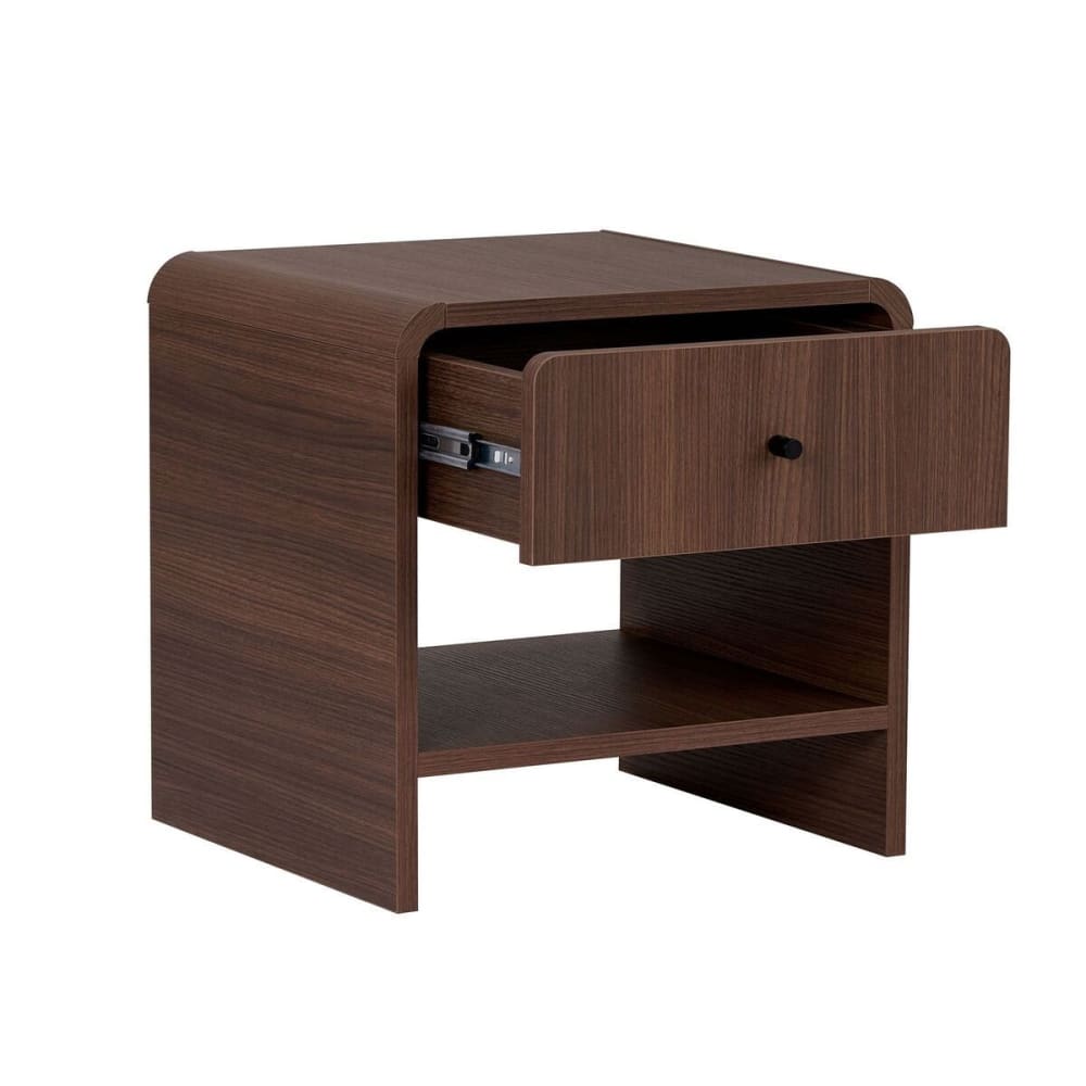 Chevet 1 tiroir, 1 niche avec bords arrondis l45 cm - noyer