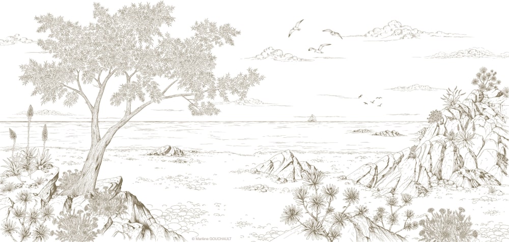 Papier peint la crique méditerranéenne, brun 450 x 250cm — vue 3