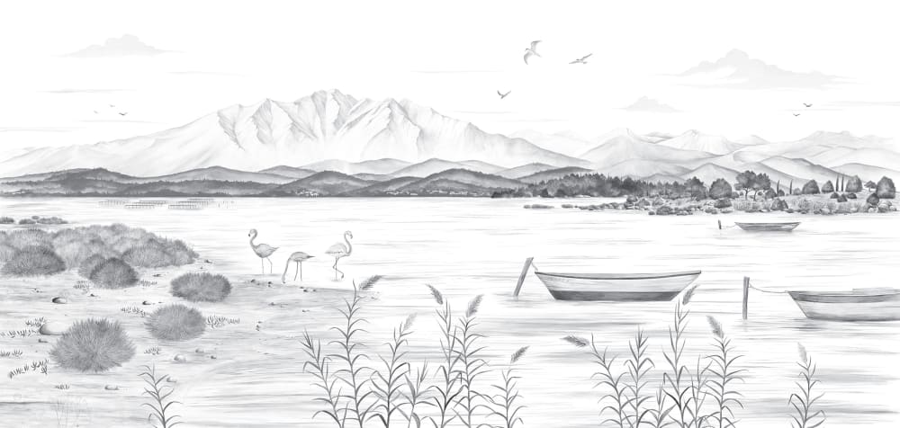 Papier peint l'étang du bord de mer, gris 450 x 250cm — vue 3