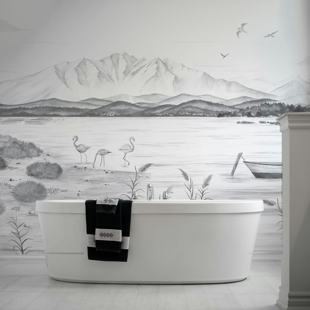 Papier peint l'étang du bord de mer, gris 450 x 250cm — vue 4