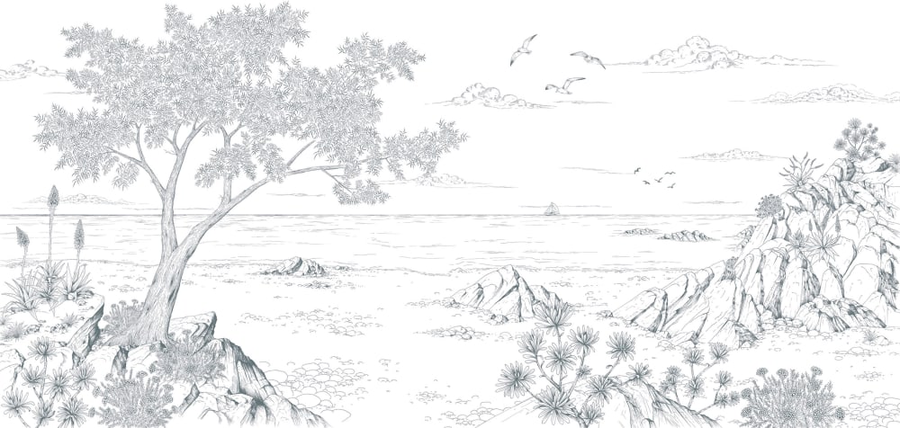 Papier peint la crique méditerranéenne, bleu 450 x 250cm — vue 3