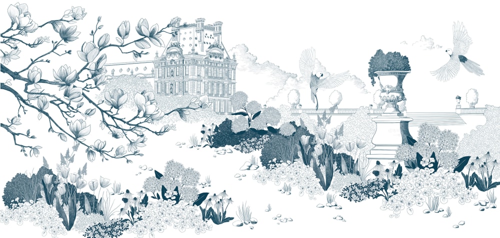 Papier peint jardin parisien, bleu 375 x 250cm — vue 3