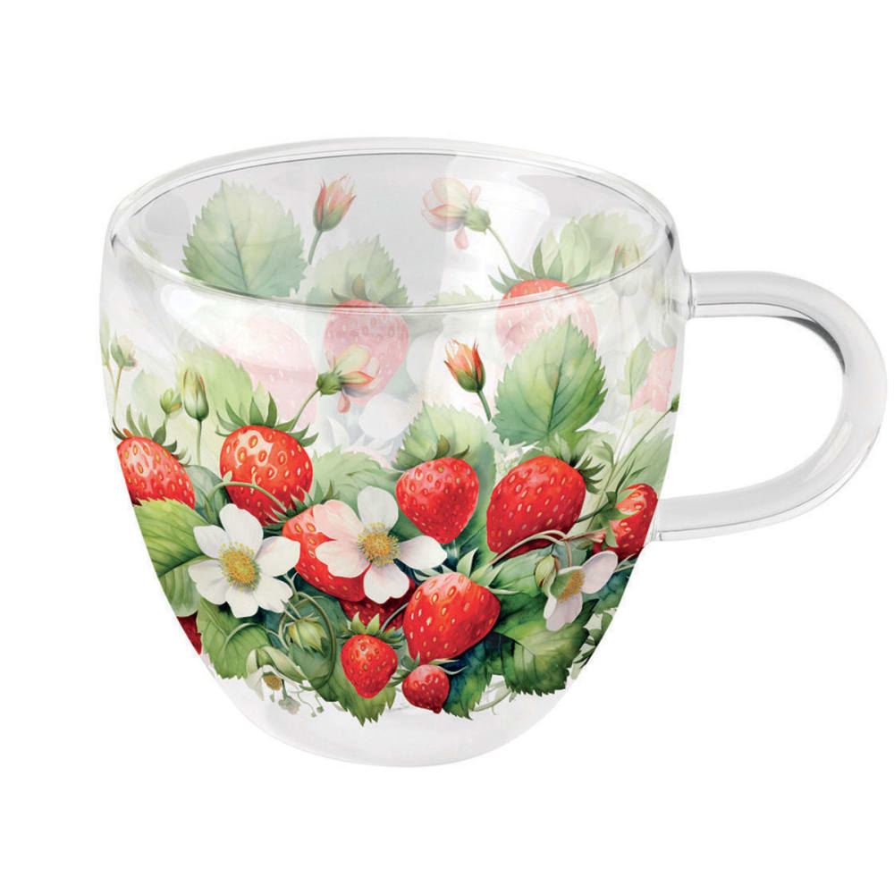 Tasse à thé en verre double paroi fraises délicieuses