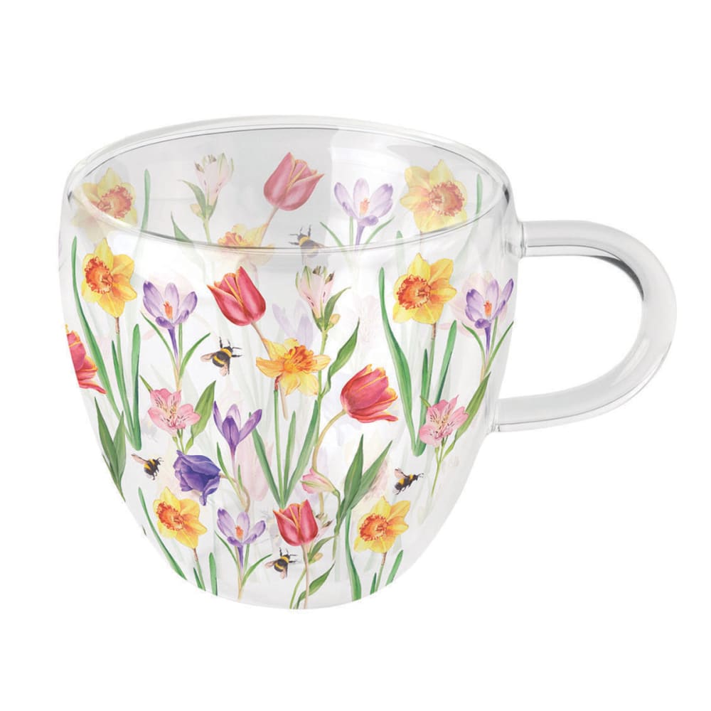 Tasse à thé en verre double paroi fleurs du printemps