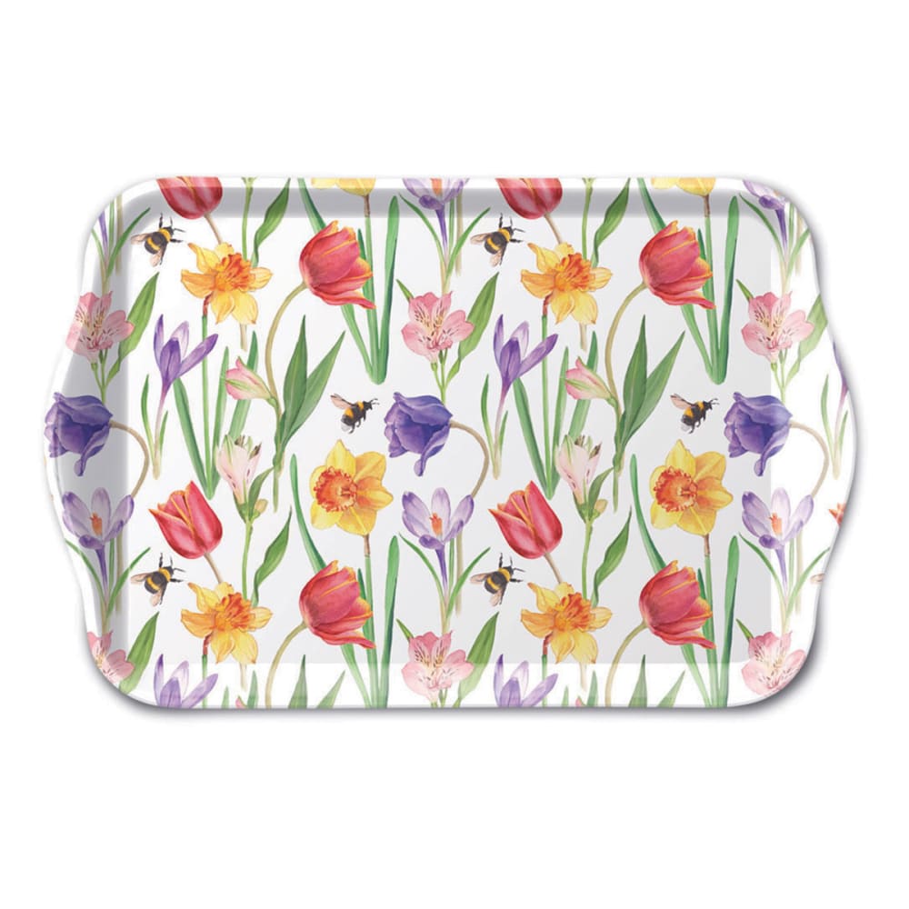 Mini plateau fleurs printanières et abeilles 20,5 x 13,5 cm Mini plateau fleurs printanières et abeilles 20,5 x 13,5 cm