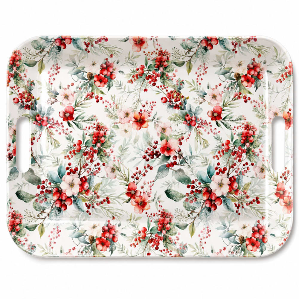 Plateau rectangulaire en mélamine baies et fleurs dhiver Plateau rectangulaire en mélamine baies et fleurs dhiver