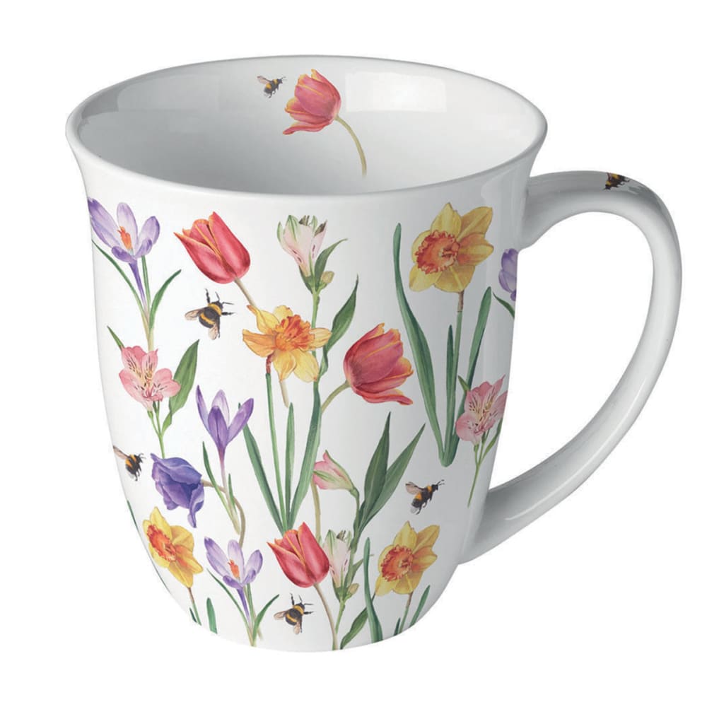Mug fleurs printanières et abeilles en porcelaine fine 400 ml