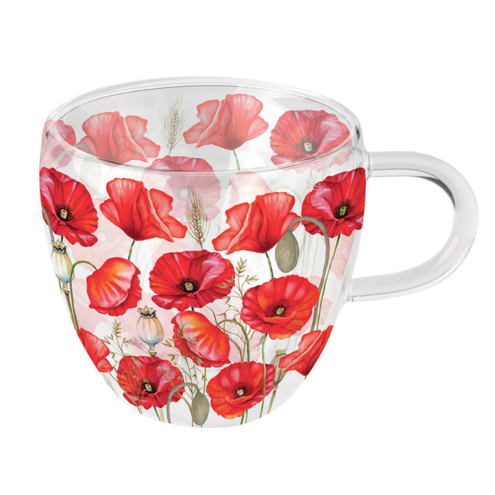 Tasse à thé en verre double paroi coquelicots dété