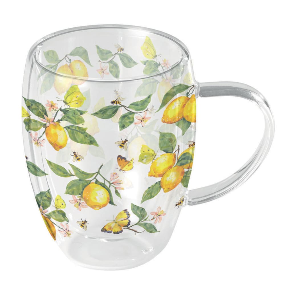 Tasse à thé en verre double paroi citrons et papillons