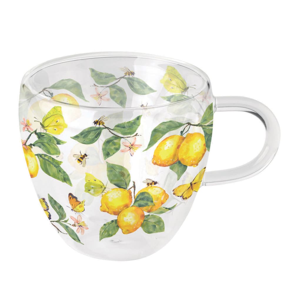 Tasse à thé en verre double paroi citrons et papillons