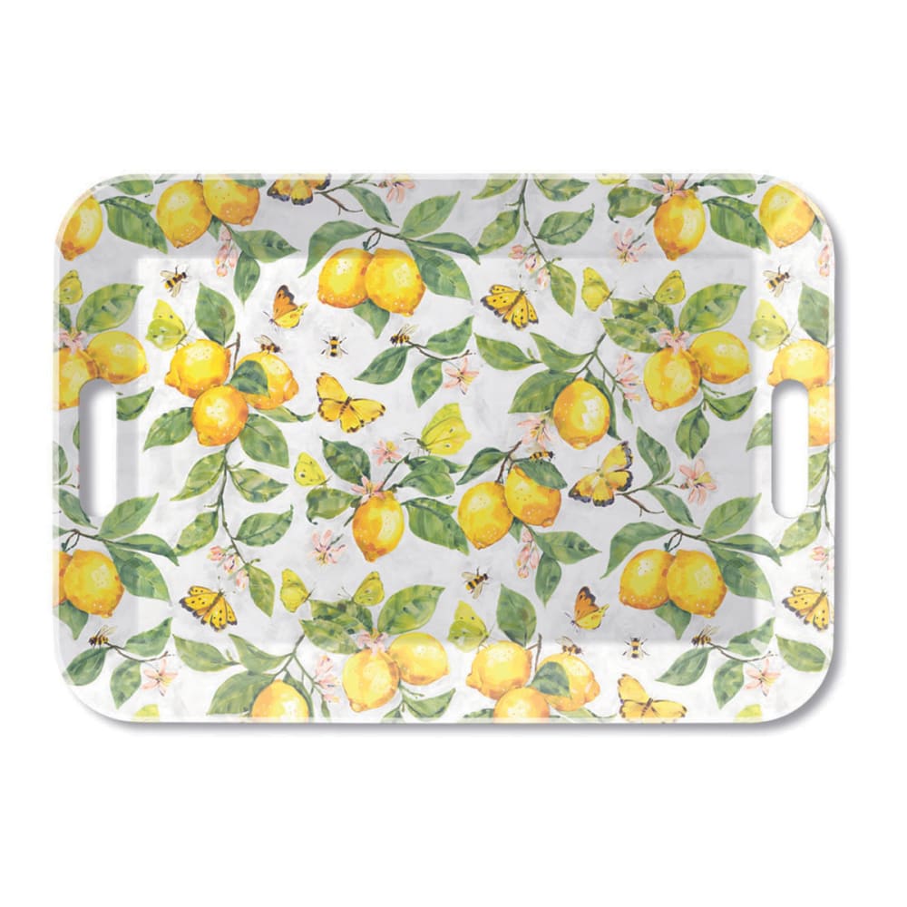 Plateau rectangulaire en mélamine citrons et papillons Plateau rectangulaire en mélamine citrons et papillons