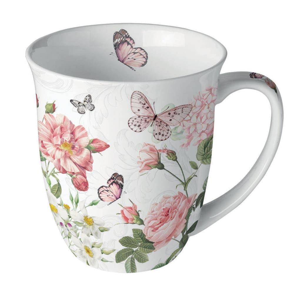 Mug papillons et fleurs roses