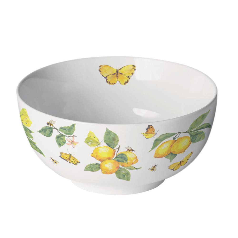 Bol blanc en porcelaine citrons et papillons jaunes