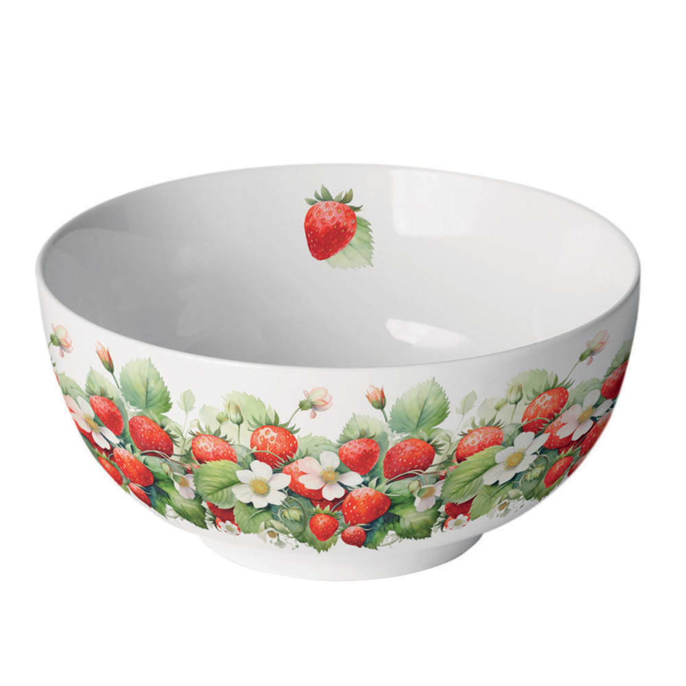 Bol blanc en porcelaine fraises et fleurs Bol blanc en porcelaine fraises et fleurs