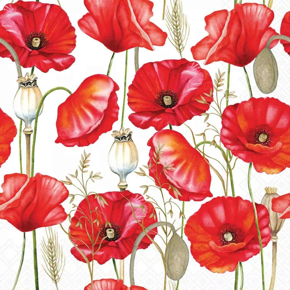 20 serviettes papier coquelicots 33 x 33 cm