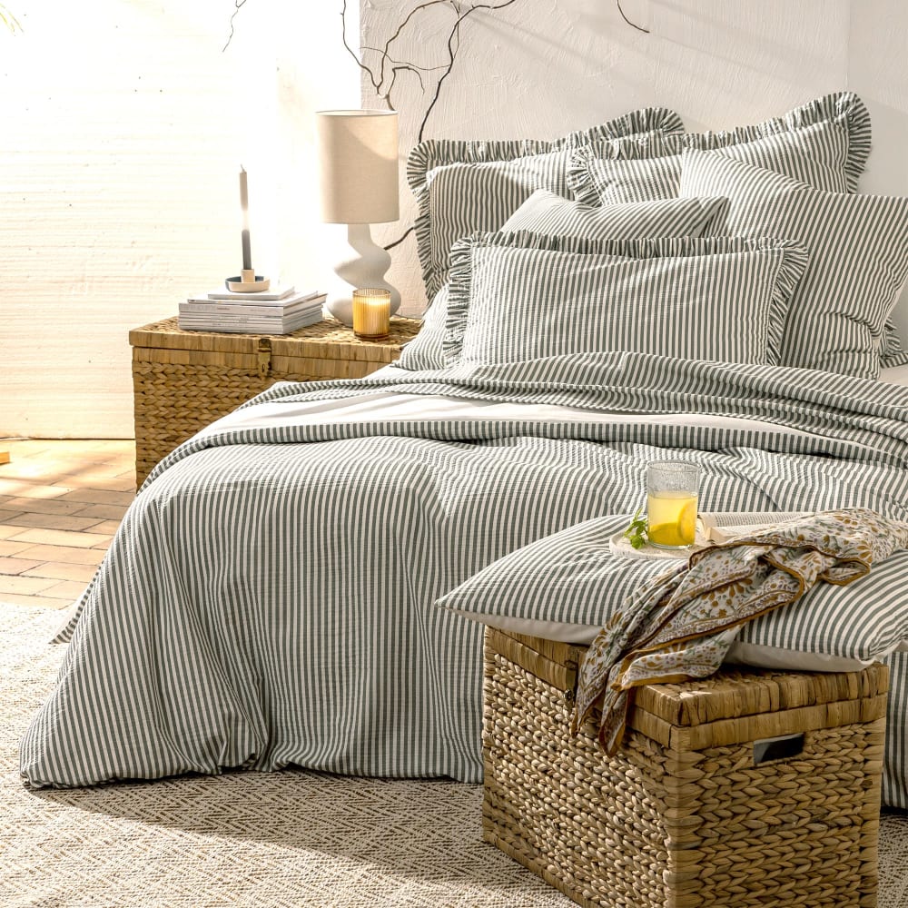 Drap-housse en coton vert kaki 140x190x28cm — vue 4