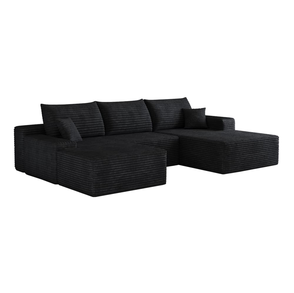 Canapé modulaire compressé en velours côtelé noir avec méridienne Canapé modulaire compressé en velours côtelé noir avec méridienne