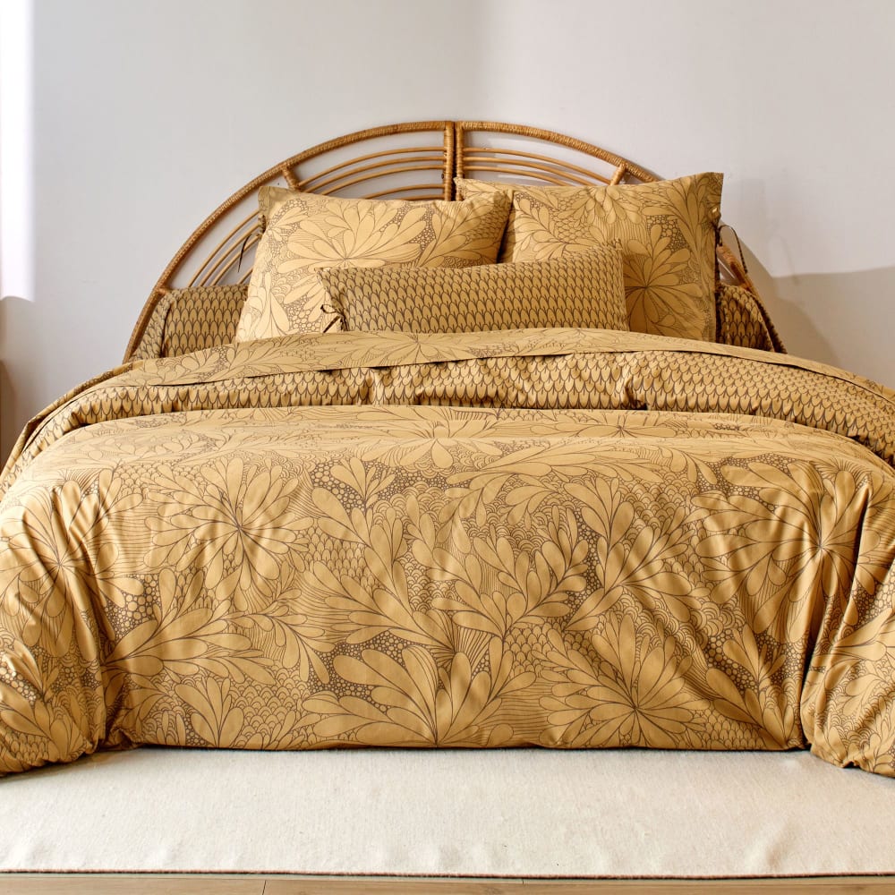 Drap-housse en coton jaune ocre 160x200x28cm — vue 3
