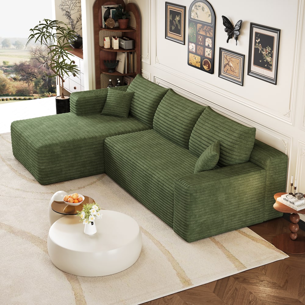OKWISH Ecksofa komprimiert aus Cordstoff mit Chaiselongue 241x151x58 cm, grün style modern - -