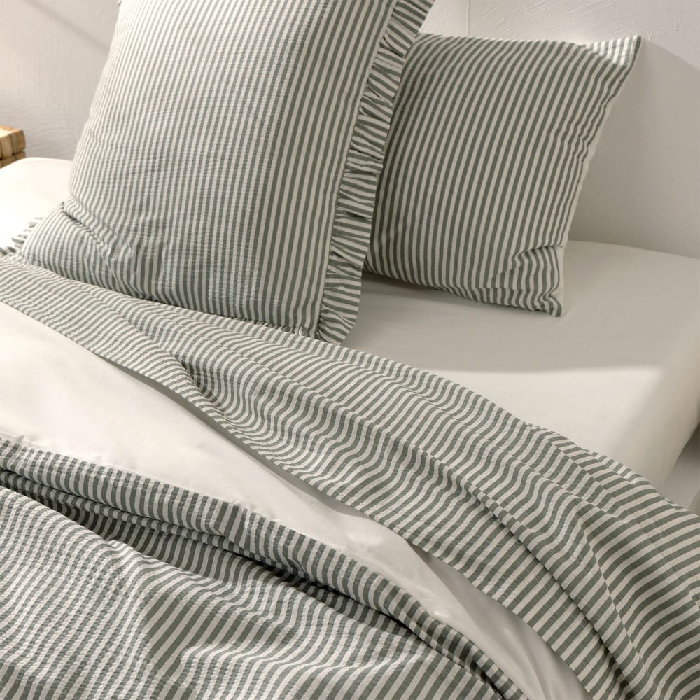 Drap-housse en coton vert kaki 90x190x28cm — vue 3