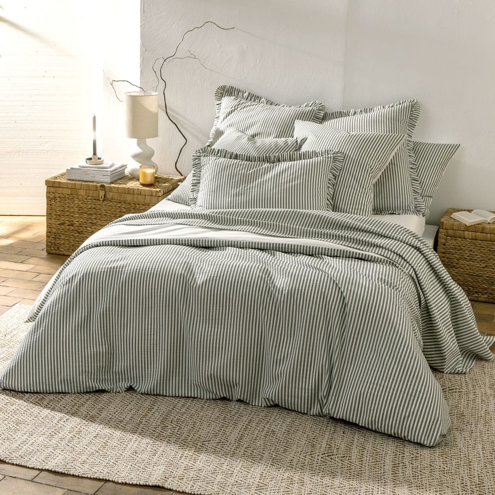 Drap-housse en coton vert kaki 90x190x28cm — vue 4
