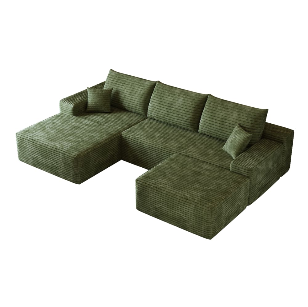 Canapé d'angle compressé en velours côtelé vert avec méridienne Canapé d'angle compressé en velours côtelé vert avec méridienne
