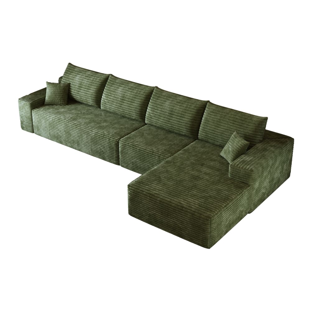 Canapé d'angle compressé en velours côtelé vert avec méridienne Canapé d'angle compressé en velours côtelé vert avec méridienne