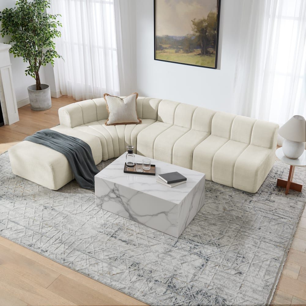 OKWISH Ecksofa aus Chenille mit modularen Elementen 283×198×64,7 cm, beige style modern - Stoff