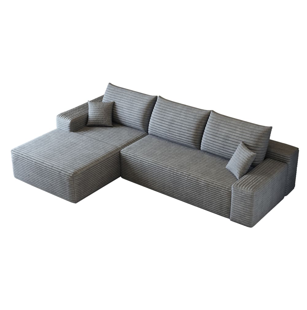 Canapé d'angle compressé en tissu gris avec méridienne 270 cm Canapé d'angle compressé en tissu gris avec méridienne 270 cm