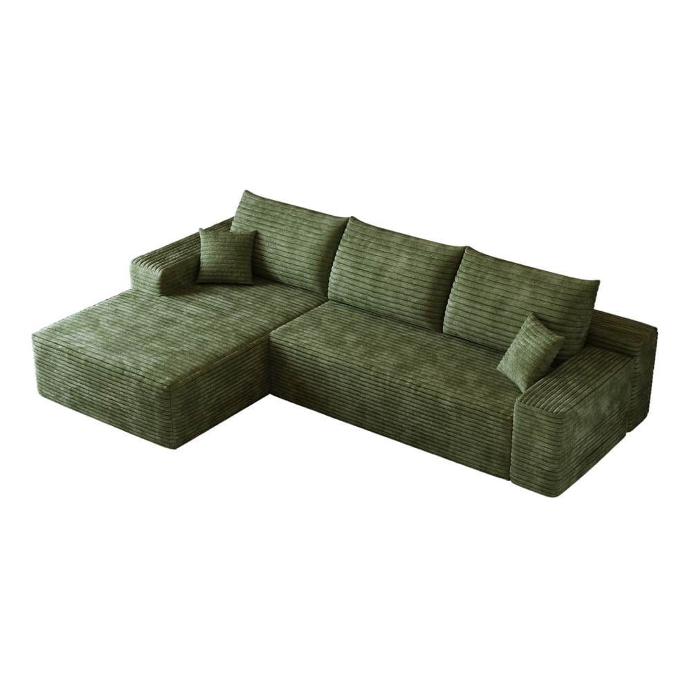 Canapé modulaire compressé en velours côtelé vert avec méridienne Canapé modulaire compressé en velours côtelé vert avec méridienne