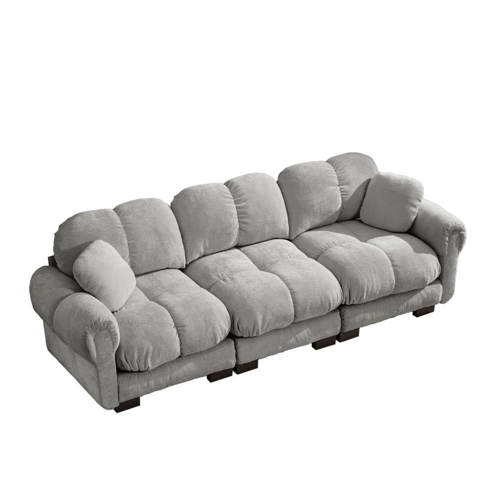 Canapé 3 places en chenille - coussins gris