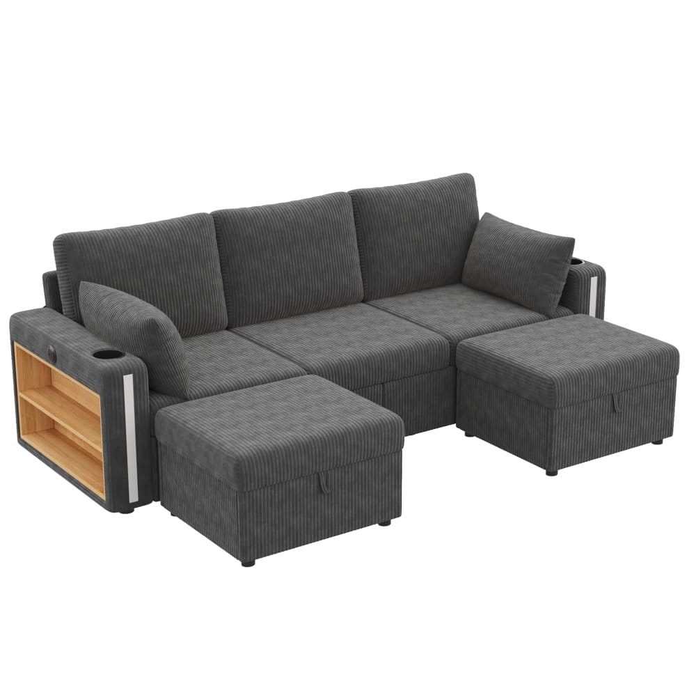 Canapé modulaire en velours côtelé gris avec led 190x130x85 cm Canapé modulaire en velours côtelé gris avec led 190x130x85 cm