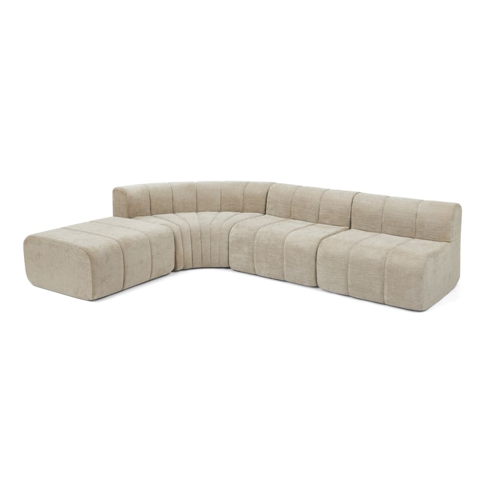 Canapé d'angle 4 places en chenille marron avec modules 285×203×65 cm