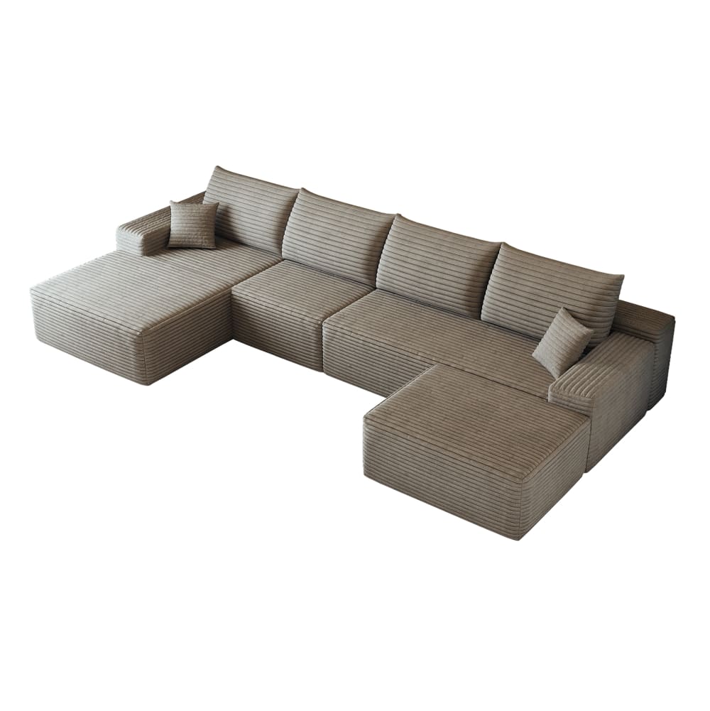 Canapé d'angle compressé modulable camel avec méridienne 340 cm