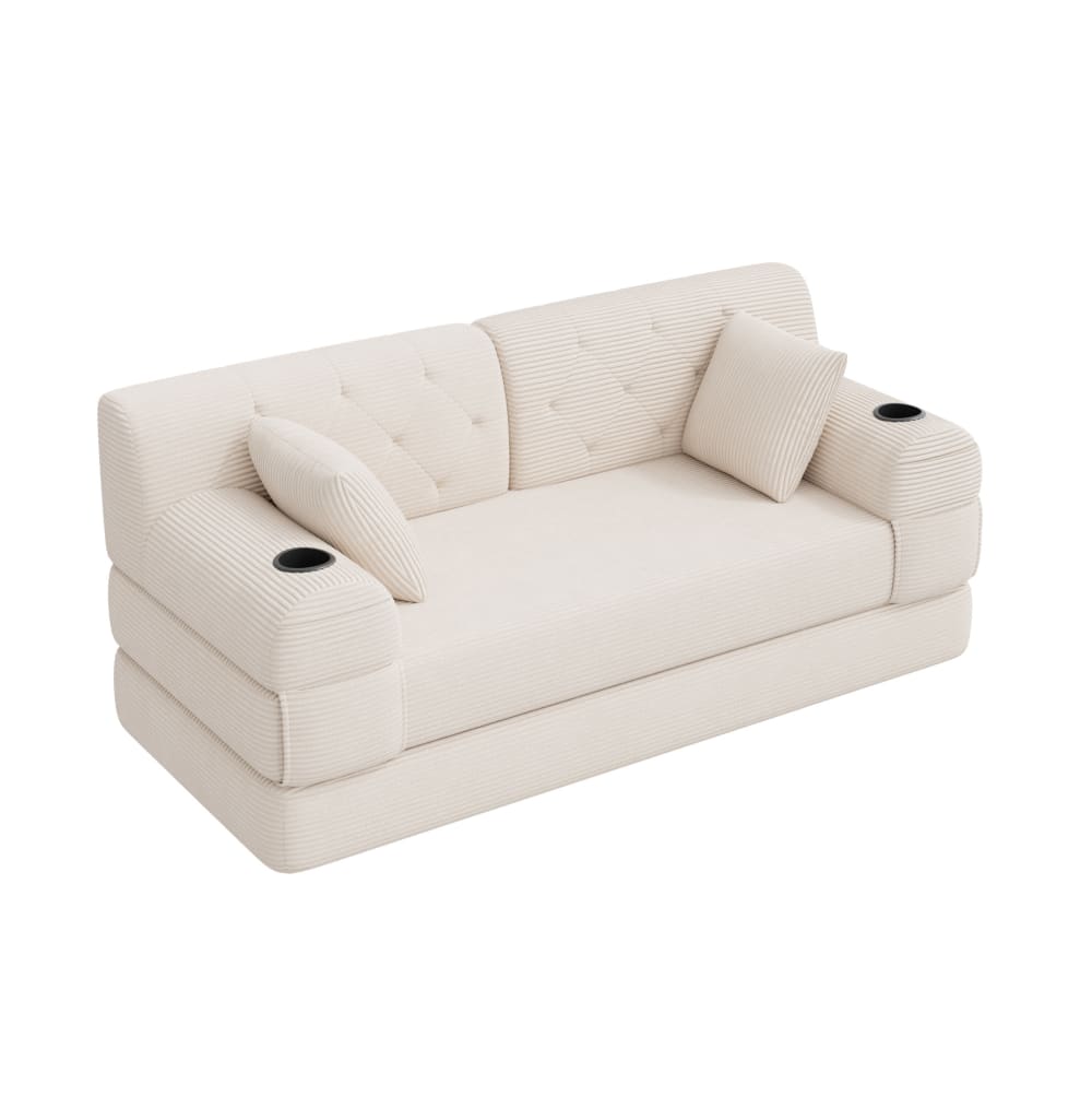Canapé en velours côtelé beige avec rangements 168x80x81 cm Canapé en velours côtelé beige avec rangements 168x80x81 cm