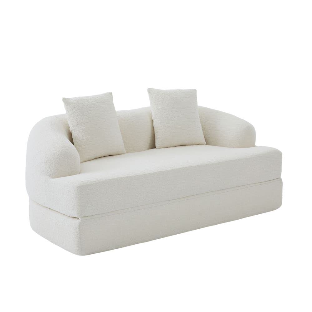 Canapé en chenille beige - coussins
