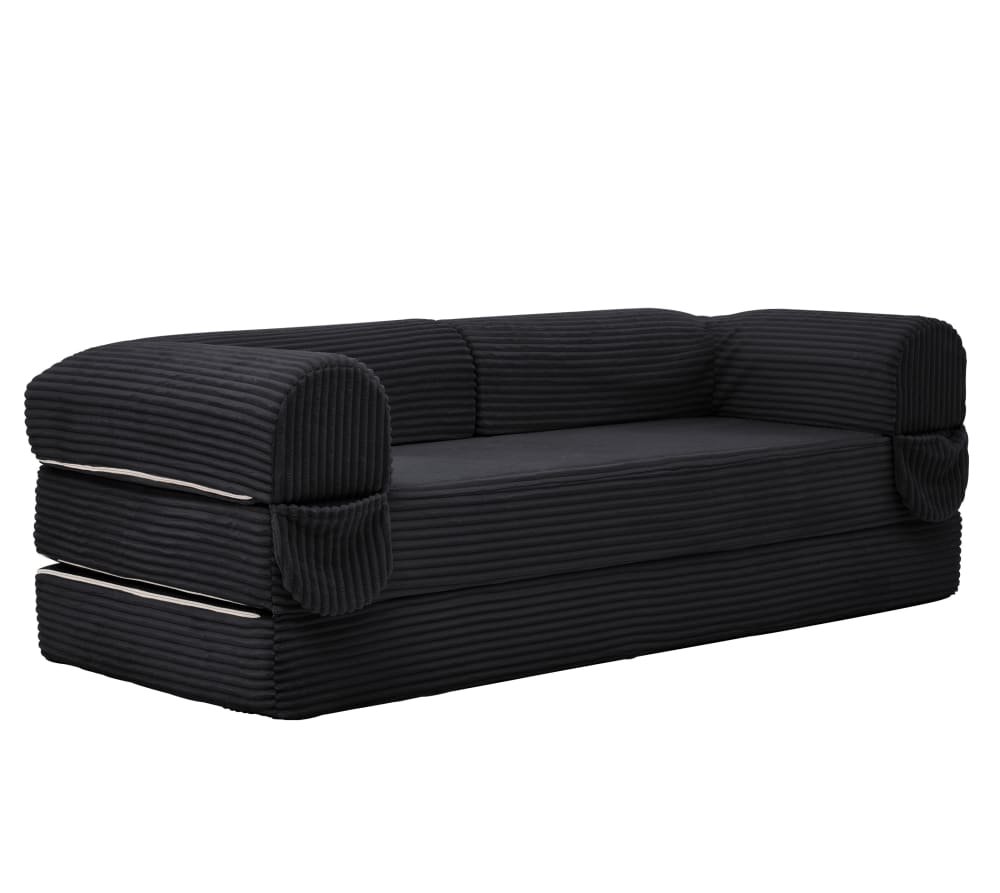 Canapé en velours côtelé noir avec fonction lit 2-en-1 190x78x65 cm