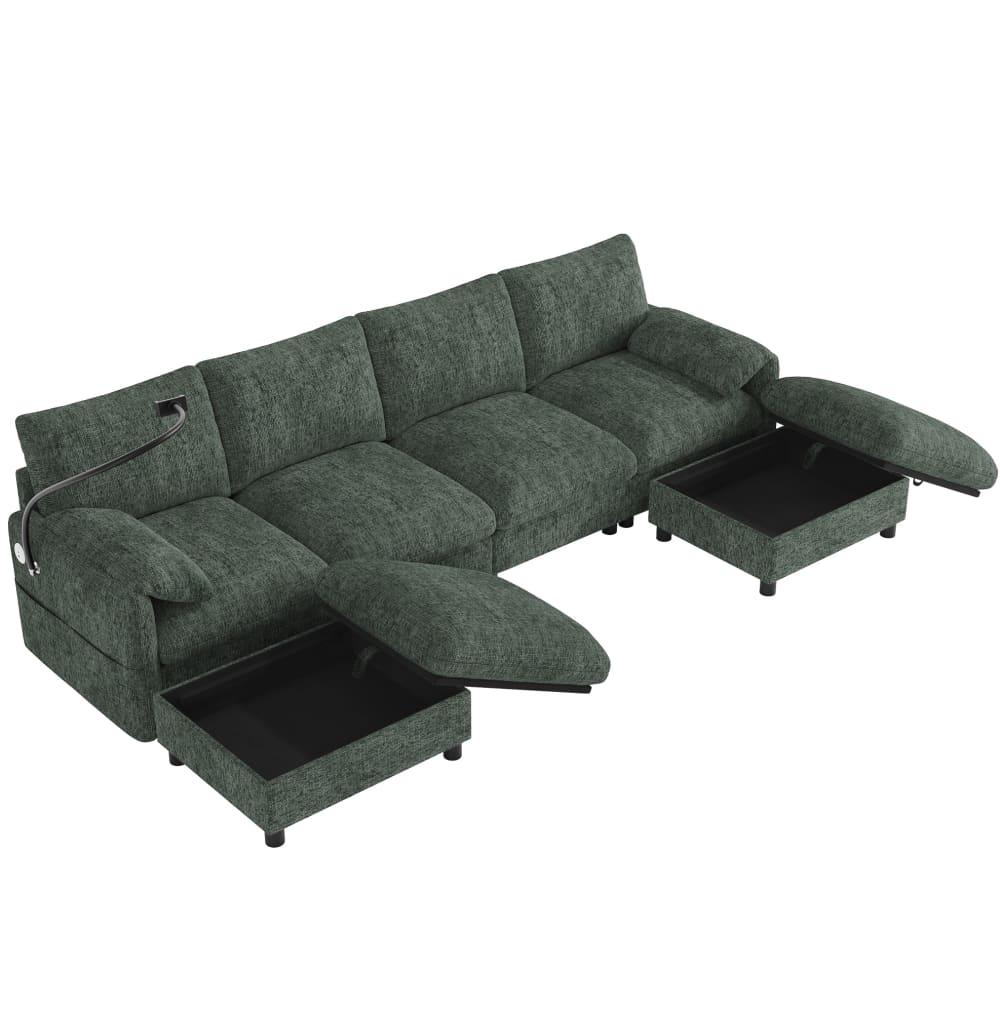 Canapé modulable en chenille vert avec usb et type-c 273,5x133x81 cm