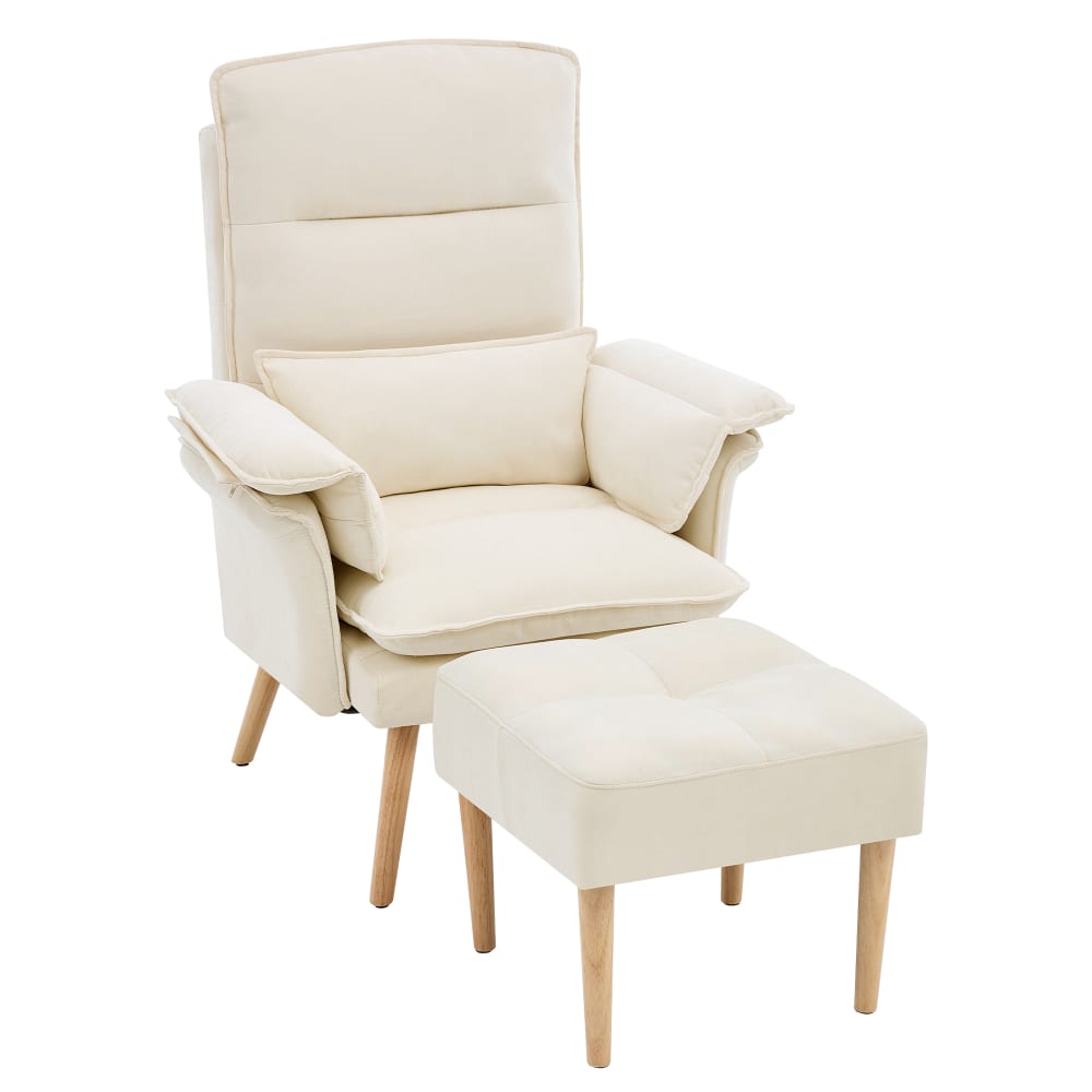 Fauteuil relax en polyester beige avec repose-pieds 85x78,5x112 cm Fauteuil relax en polyester beige avec repose-pieds 85x78,5x112 cm