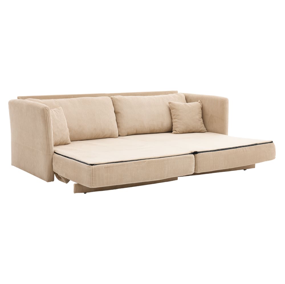 Canapé convertible en velours beige avec couchage 182x88x84 cm Canapé convertible en velours beige avec couchage 182x88x84 cm