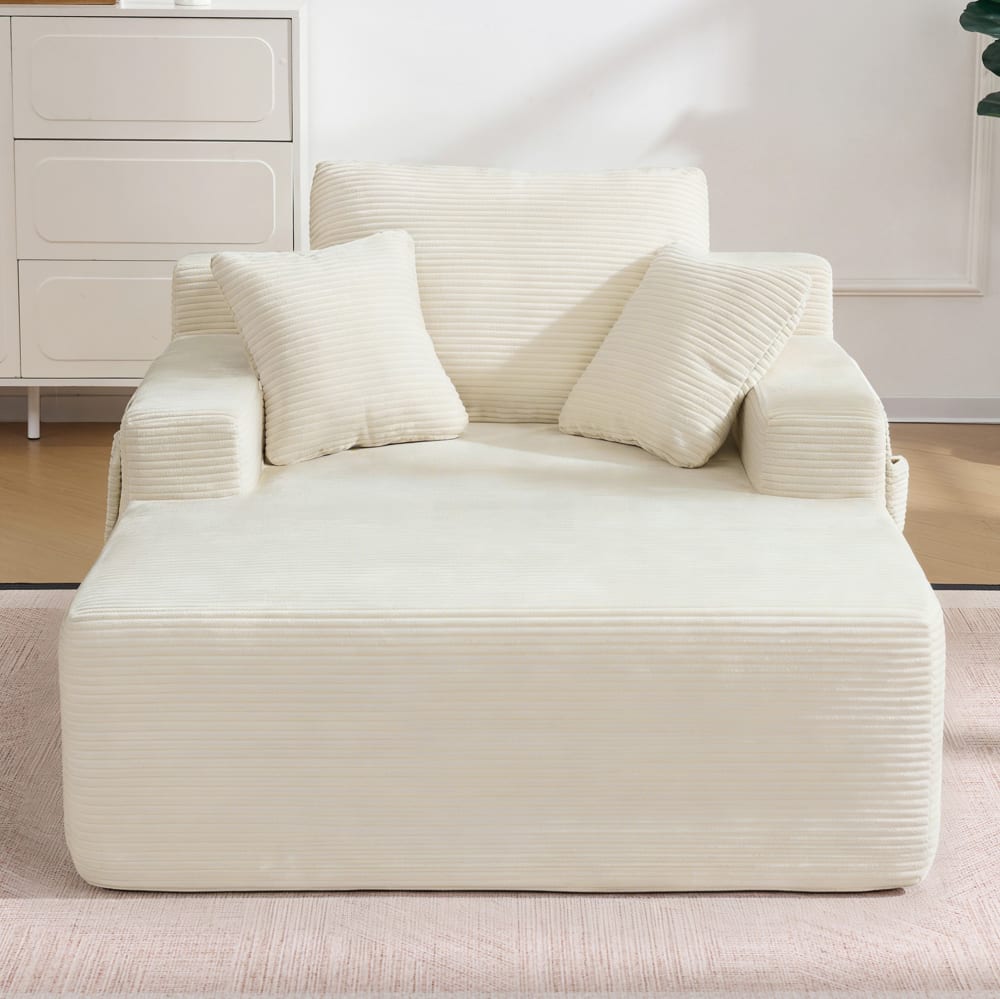 Schlafsofa aus Cord mit Seitentaschen und Kissen, beige - Maisons