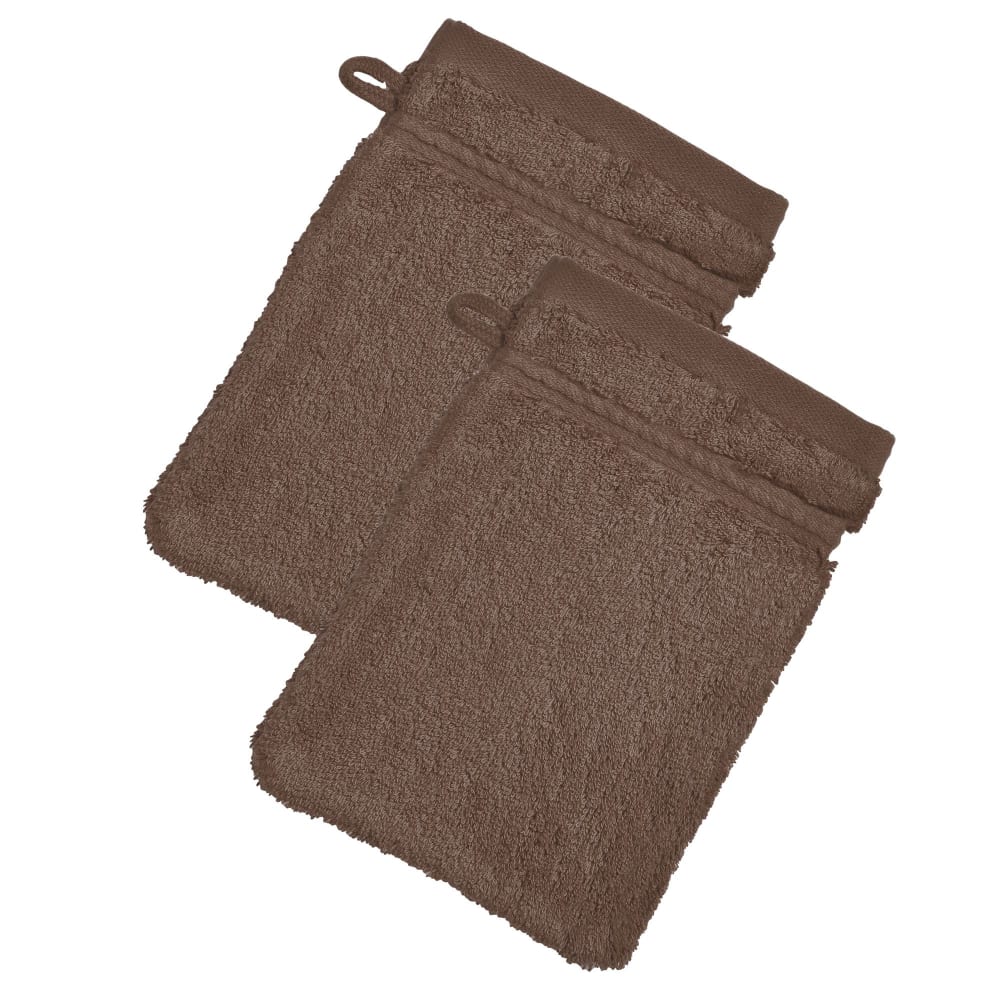 Lot de 2 gant de toilette en coton marron moka 15x21cm