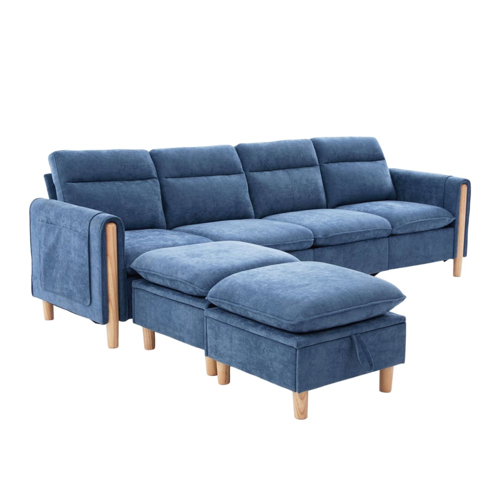 Canapé en chenille bleue avec 2 repose-pieds 261x77x86 cm