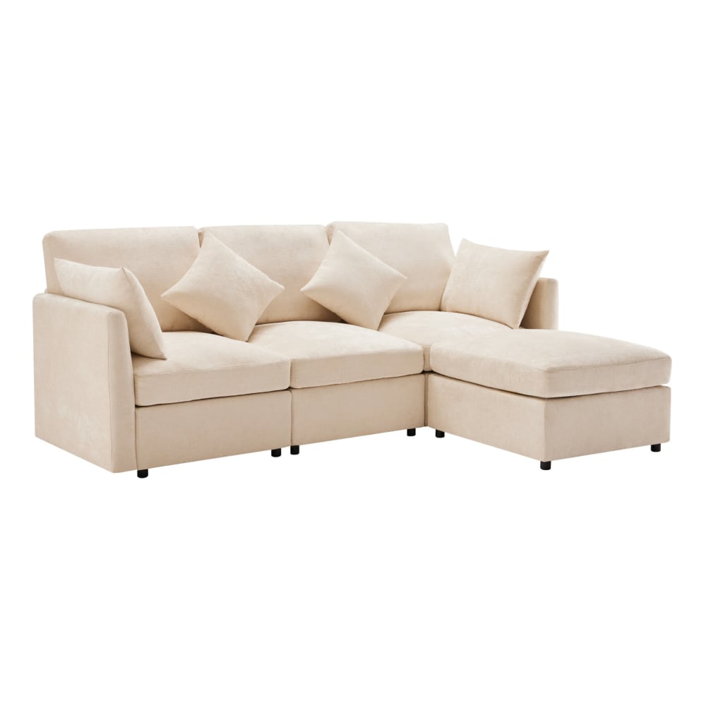 Canapé d'angle en chenille - beige pouf