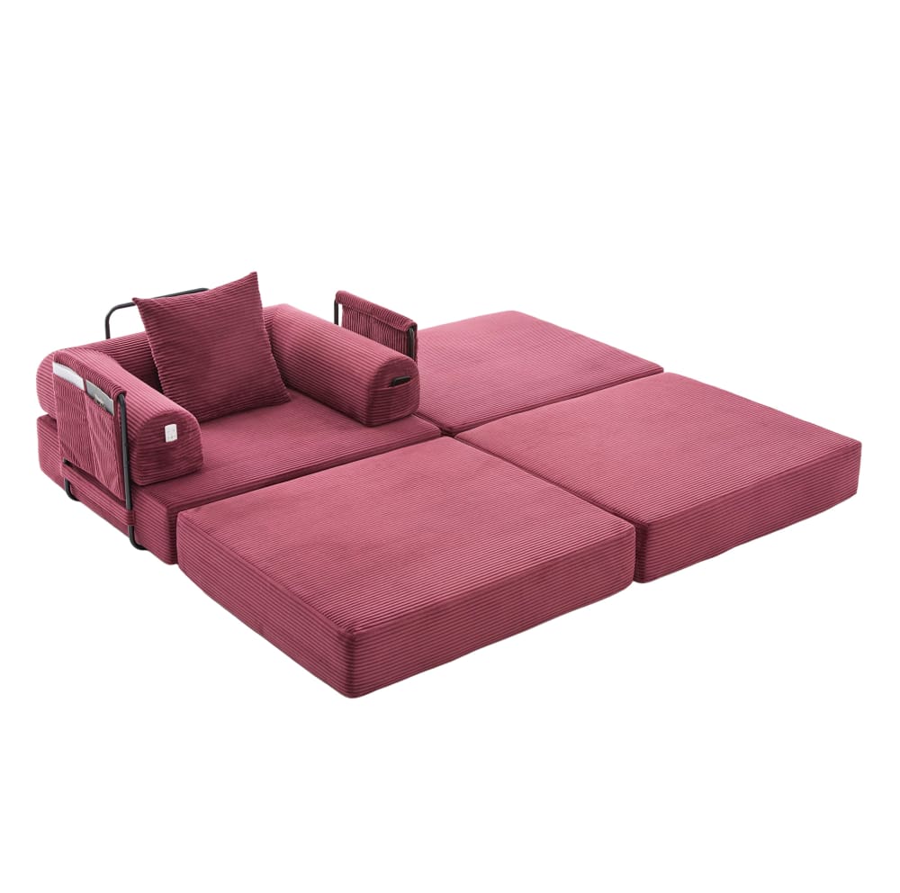 Fauteuil en velours côtelé bordeaux avec repose-pieds 112x190x67 cm Fauteuil en velours côtelé bordeaux avec repose-pieds 112x190x67 cm
