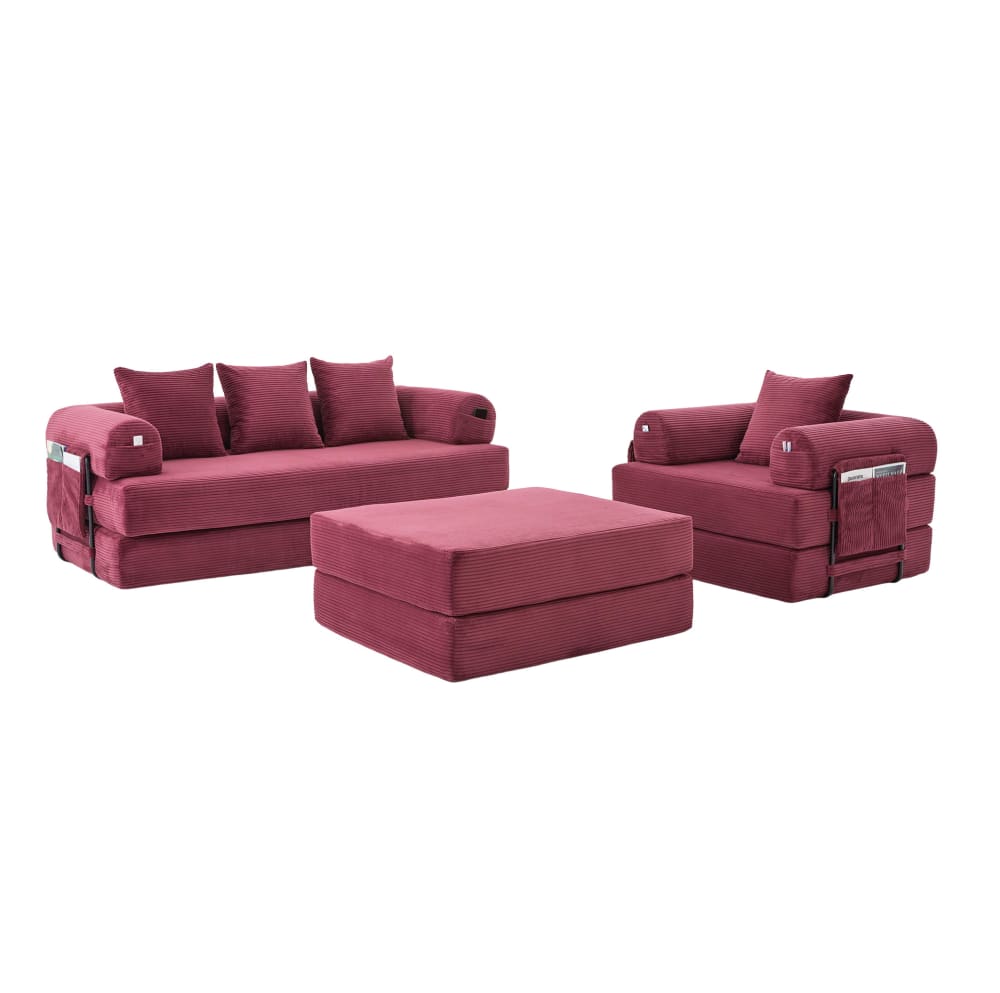 Canapé 4 places en velours côtelé bordeaux avec pouf 200x94x67 cm Canapé 4 places en velours côtelé bordeaux avec pouf 200x94x67 cm