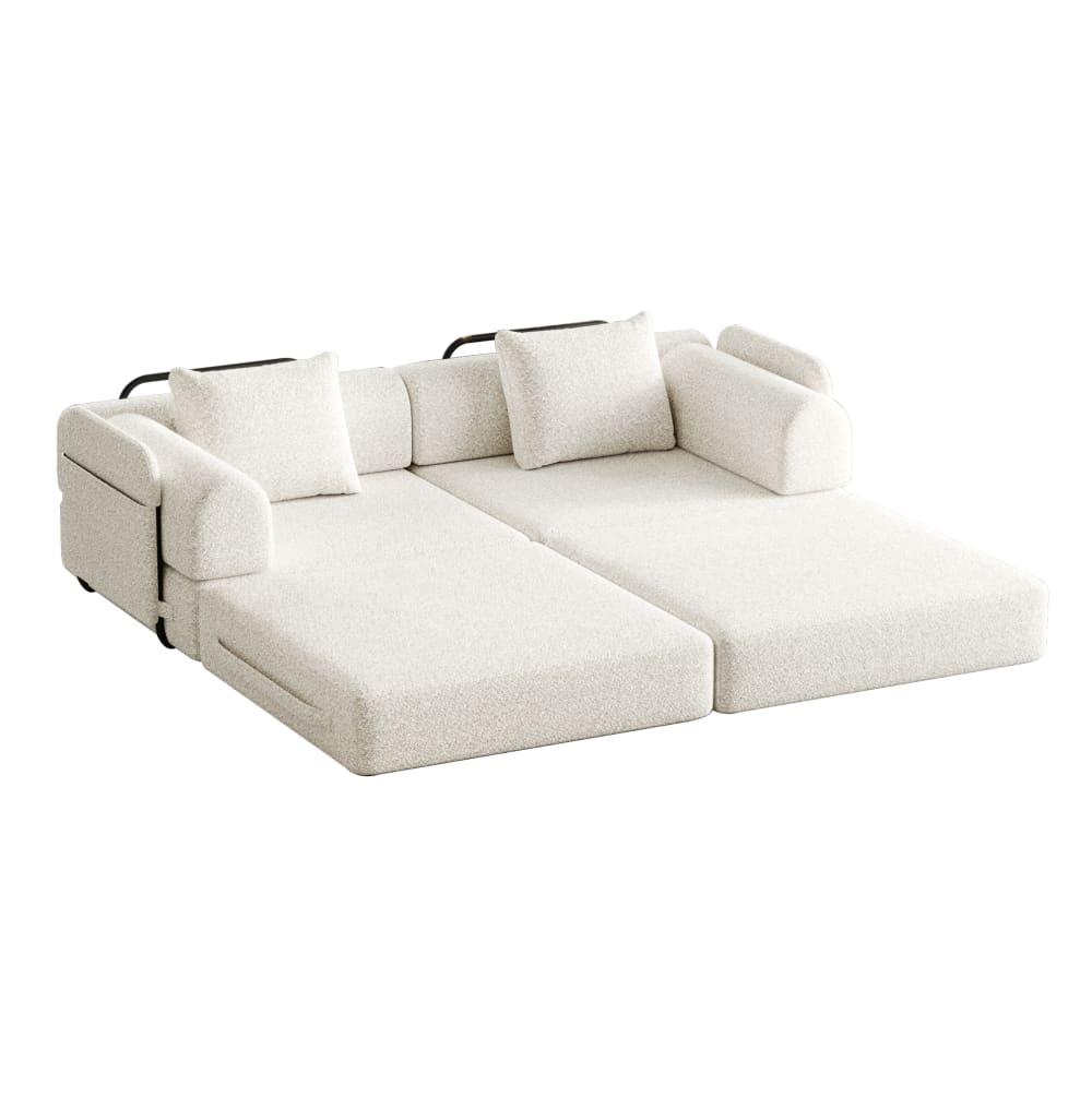 Canapé-lit en chenille beige avec rangement