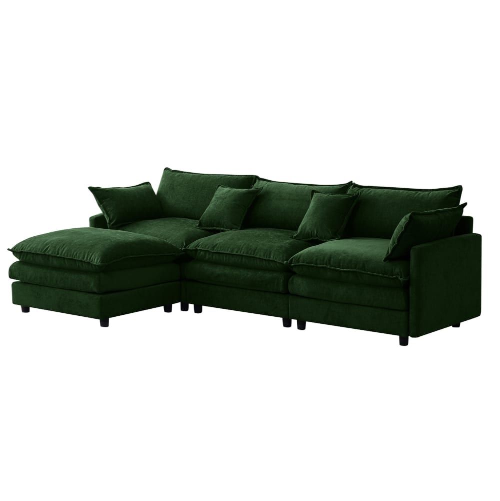 Canapé d'angle modulable en chenille vert avec repose-pieds Canapé d'angle modulable en chenille vert avec repose-pieds
