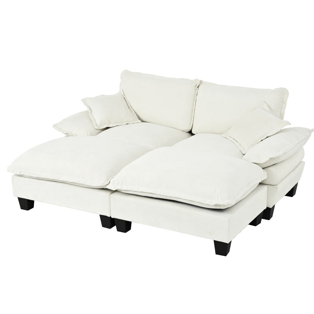 Canapé d'angle en chenille beige avec 2 ottomanes 194x151x90 cm