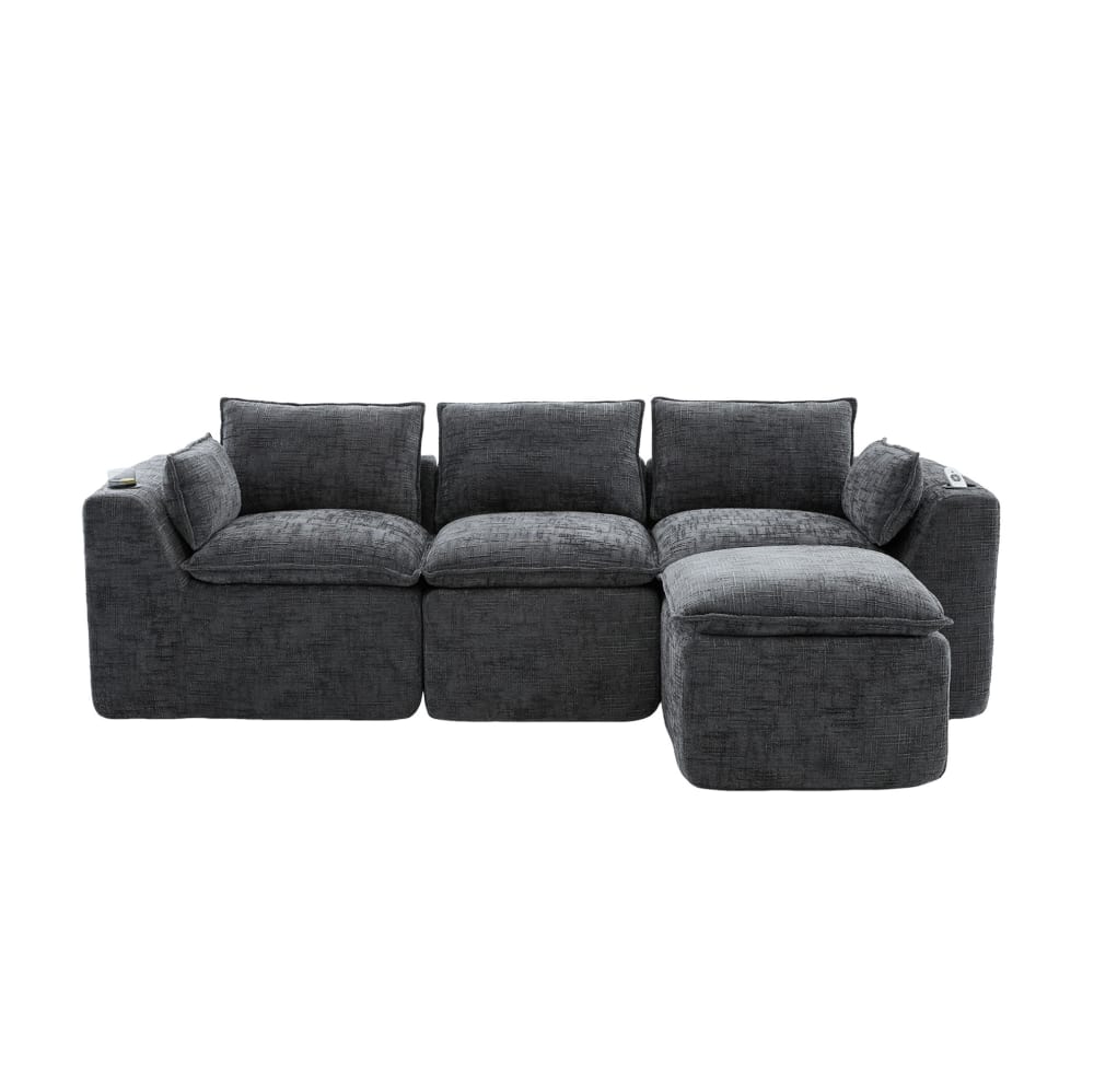 Canapé 3 places en chenille - gris pouf